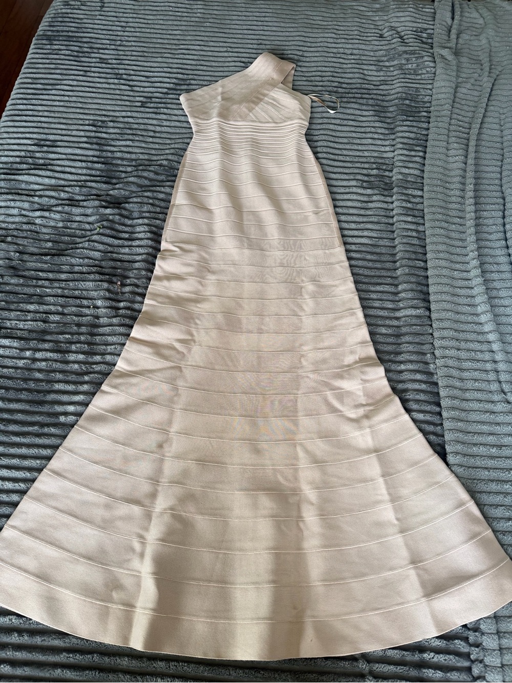 Herve Leger Cream One-Shoulder Bandage Gown